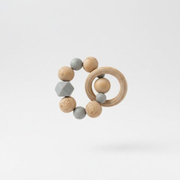 Ahşap Diş Kaşıyıcı Bebek Oyuncağı | Silikon Boncuklu Çıngırak | BPA Free Organik Dişlik