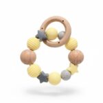 Ahşap Diş Kaşıyıcı Bebek Oyuncağı | Silikon Boncuklu Çıngırak | BPA Free Organik Dişlik