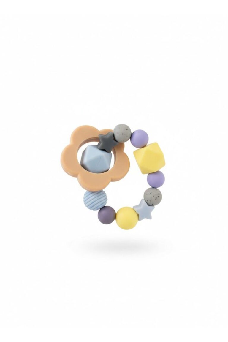 Ahşap Diş Kaşıyıcı Bebek Oyuncağı | Silikon Boncuklu Çıngırak | BPA Free Organik Dişlik