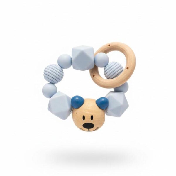 Ahşap Diş Kaşıyıcı Bebek Oyuncağı | Silikon Boncuklu Çıngırak | BPA Free Organik Dişlik