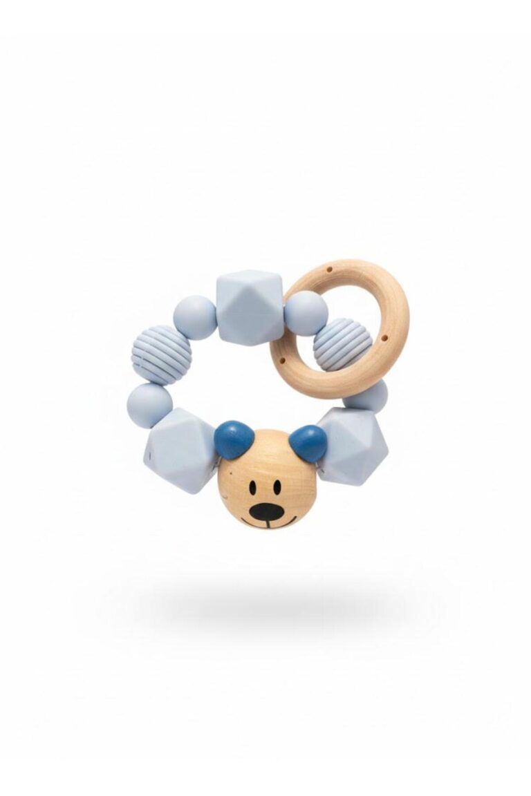 Ahşap Diş Kaşıyıcı Bebek Oyuncağı | Silikon Boncuklu Çıngırak | BPA Free Organik Dişlik